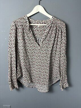 XIRENA Womens S Aimi Cotton Popover Tunic Top Blouse in Chalk/Black/Red Print